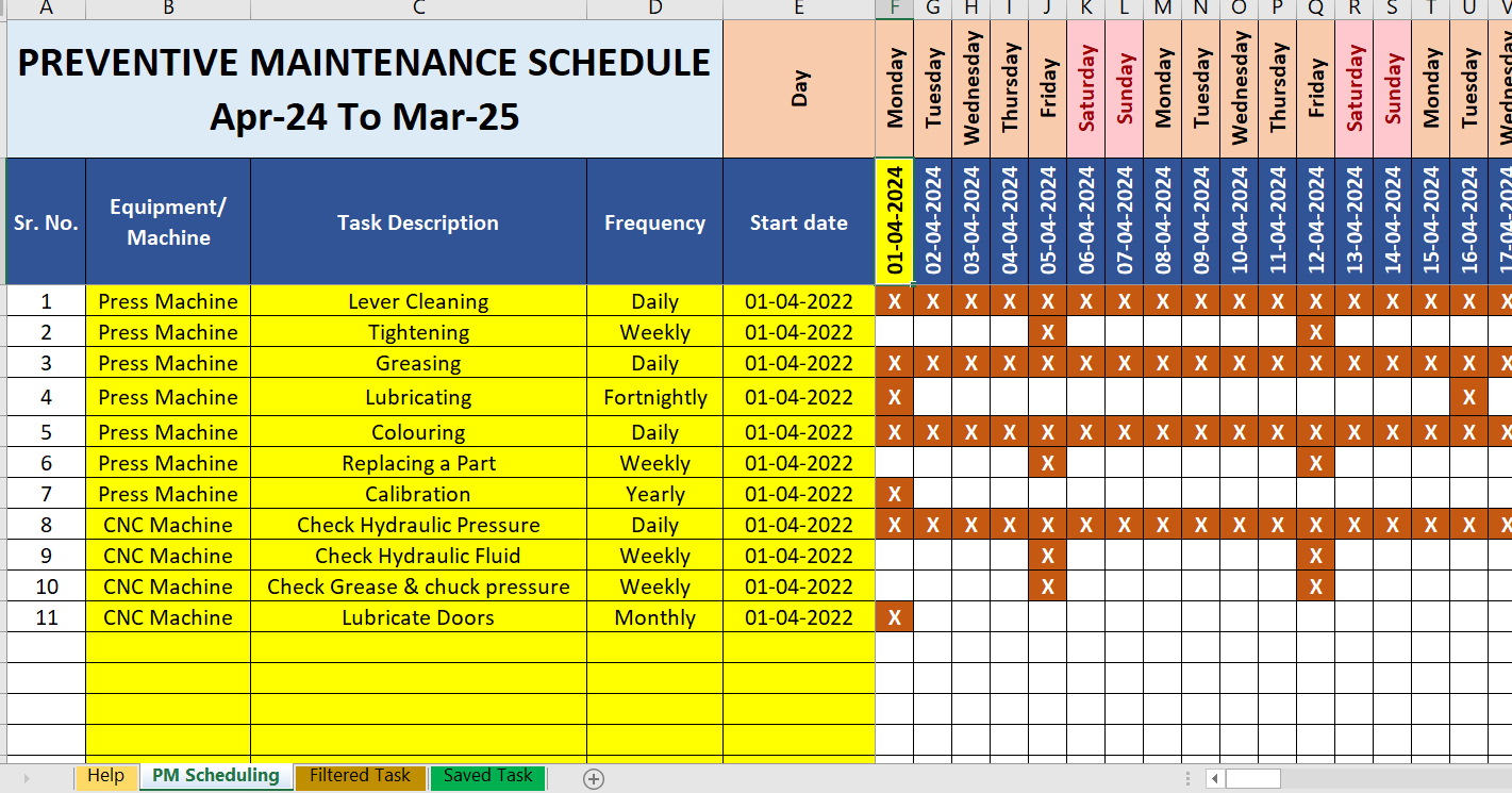 Excel Template Preventive Maintenance Scheduling V.1