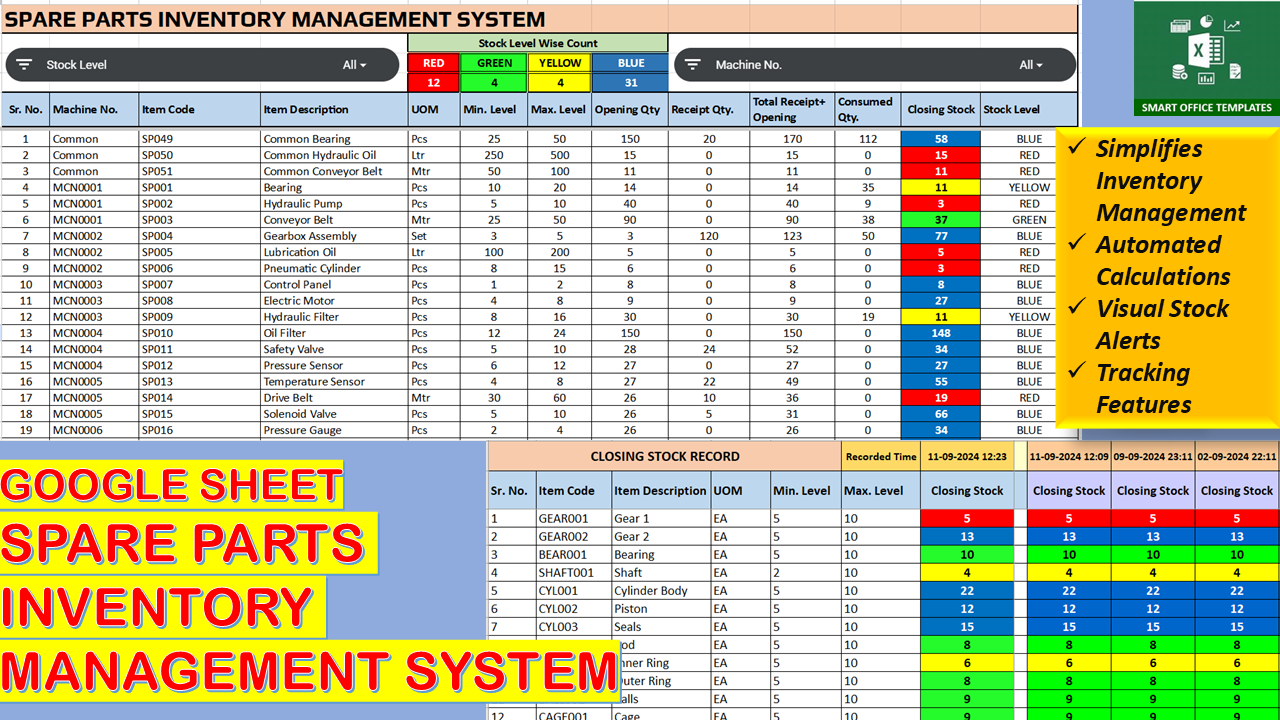 Google Sheet Spare Parts Inventory Management System (IMS)