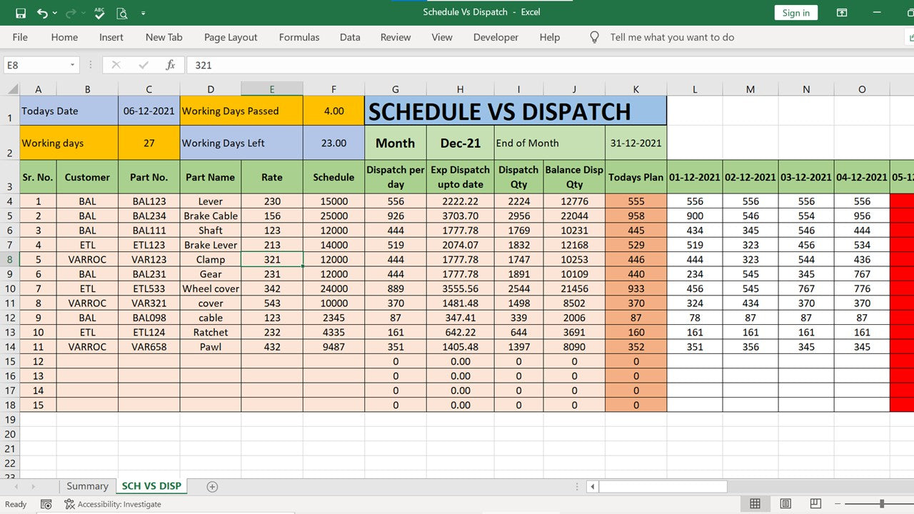 Excel template schedule vs dispatch data monitoring – Smart Office ...